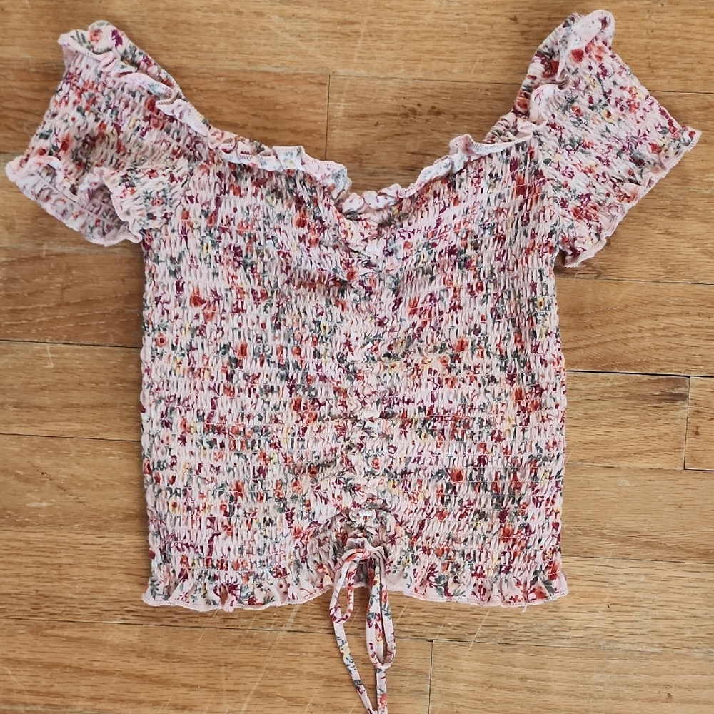 Floral Off-Shoulder Smocked Top Almost Famous Brand Small